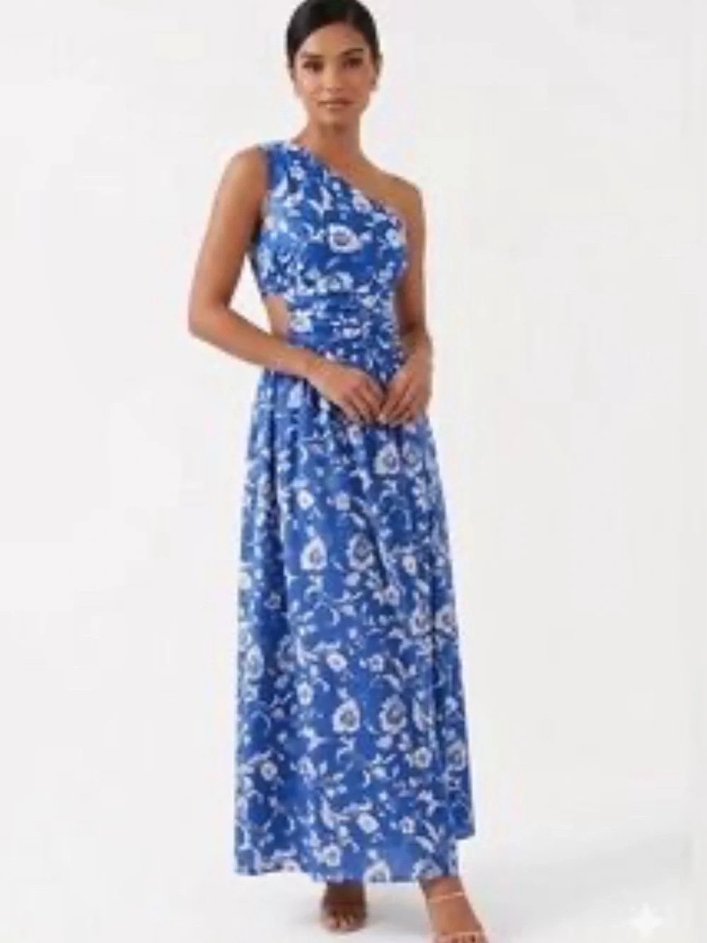 Abercrombie and Fitch Giselle Maxi Dress One-Shoulder Blue Floral Dress Size L
